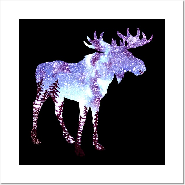 Moose Forest Night Sky Wall Art by Mila46